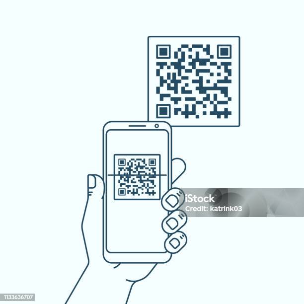 전화 스캔 Qr 코드와 손 QR코드에 대한 스톡 벡터 아트 및 기타 이미지 - QR코드, 바코드 스캐너, 휴대전화