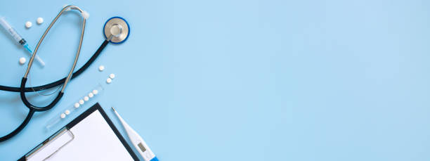 istock Blue medical banner with clipboard and stethoscope 1133637765