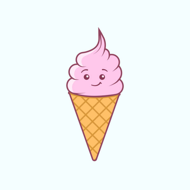 Cute Kawaii Pink Ice Cream Stock Illustration - Download Image Now - Ice  Cream, Human Face, Ice Cream Cone - iStock