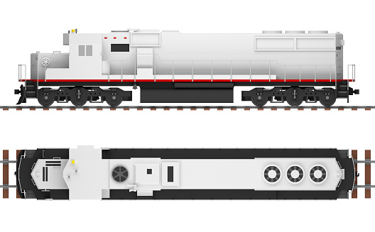 electric locomotive isolated on white side view. 3d rendering