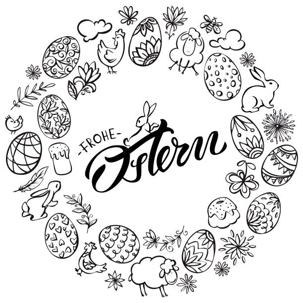 Frohe Ostern (Happy Easter in German language) wreath illustration vector art illustration