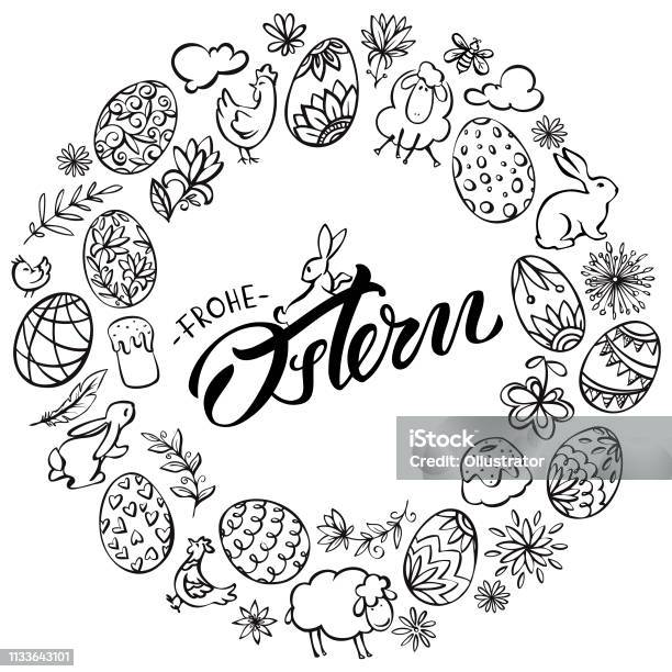 Frohe Ostern Wreath Illustration Stock Illustration - Download Image Now