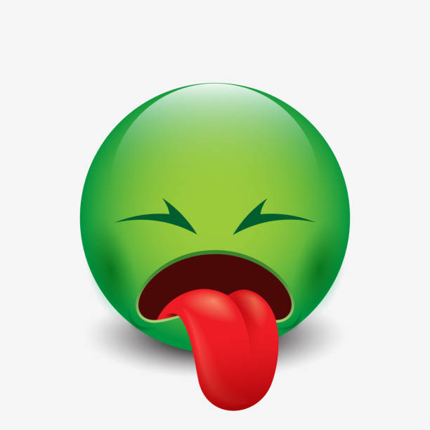 Sick emoticon with tongue out - vector illustration Sick emoticon with tongue out disgusted stock illustrations