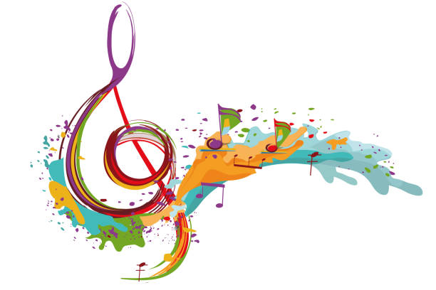 ilustrações de stock, clip art, desenhos animados e ícones de abstract musical design with a treble clef. - watercolor painting audio