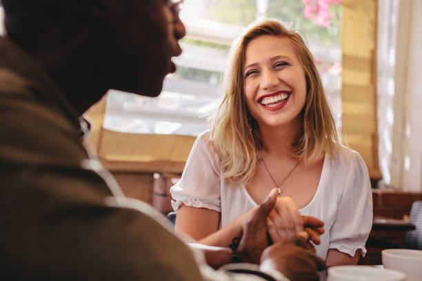 istock Interracial couple on date at cafe 1133645159