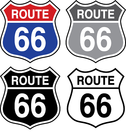 Vector illustration of a set of four route 66 signs.