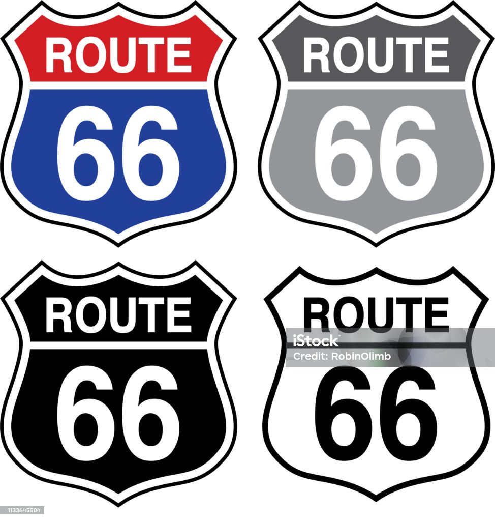 Four Route 66 Signs Vector illustration of a set of four route 66 signs. Road Sign stock vector