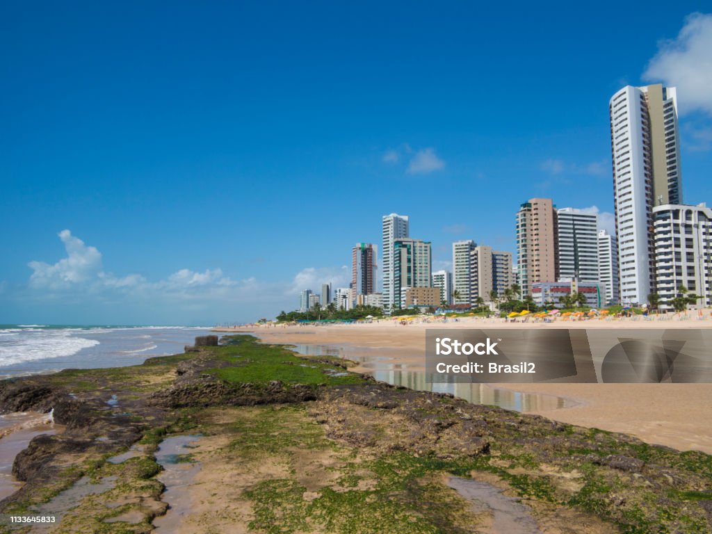 Recife Boa Viagem Beach View of the Boa Viagem beach skyline from the Praia do Pina beach Architecture Stock Photo