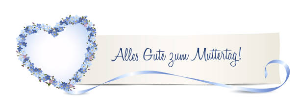 illustrations, cliparts, dessins animés et icônes de cœur de myosotis fleurs pour la fête des mères, bannière avec « happy mother’s day » en allemand, illustration vectorielle isolée sur fond blanc - forget me not flower flower head blue