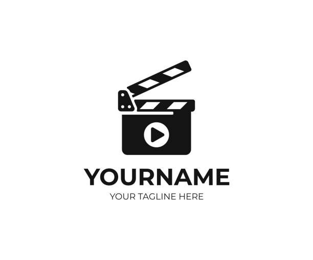 clapboard i grać wzór znaku. konstrukcja wektora deski clapper. otwarta konstrukcja clapperboard - studio stock illustrations