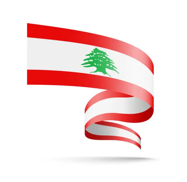 Vector illustration of Lebanon flag in the form of wave ribbon.