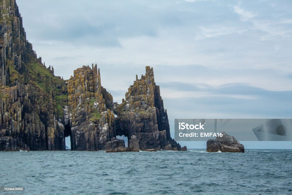 Cathedral Rock, Inish na Bró, The Blasket Islands, County Kerry, Ireland Cathedral Rocks Stock Photo