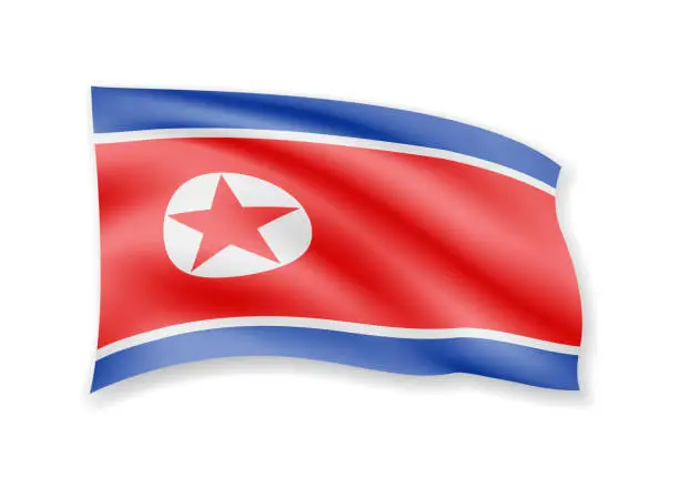 Vector illustration of Waving North Korea flag on white. Flag in the wind.