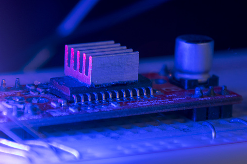 Breadboard Prototyping Board Red Microcontroller Radiator In Blue And ...