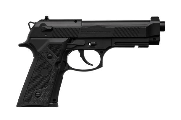 istock pneumatic pistol isolated on white back 1133668648