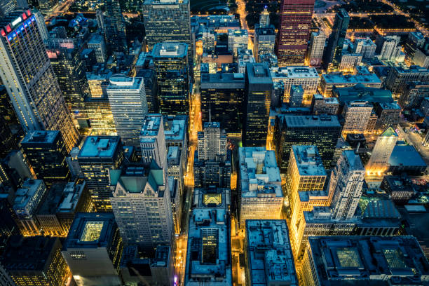 istock Aerial view of Chicago downtown by night 1133669835