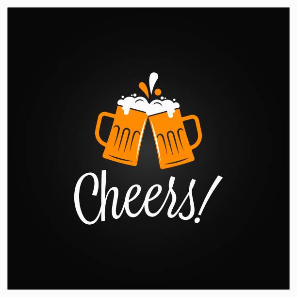 Beer cheers banner. Cheers lettering with beer mugs on black background vector art illustration