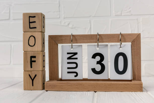 istock Wooden calendar with cubes and text 'EOFY' on it 1133672437