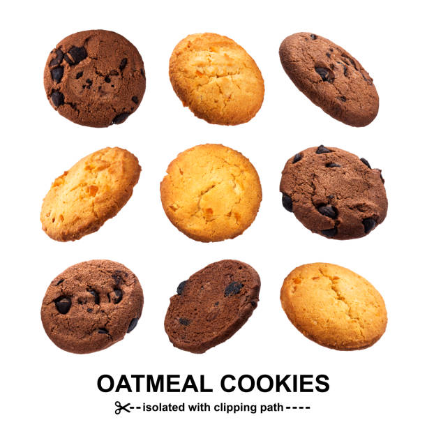 Chocolate chip cookies isolated on white background with clipping path. Collection