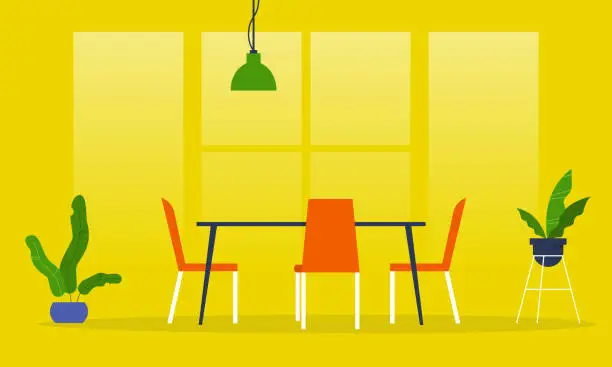 Vector illustration of Dining room. Restaurant. Millennial lifestyle interior. Flat editable vector illustration, clip art