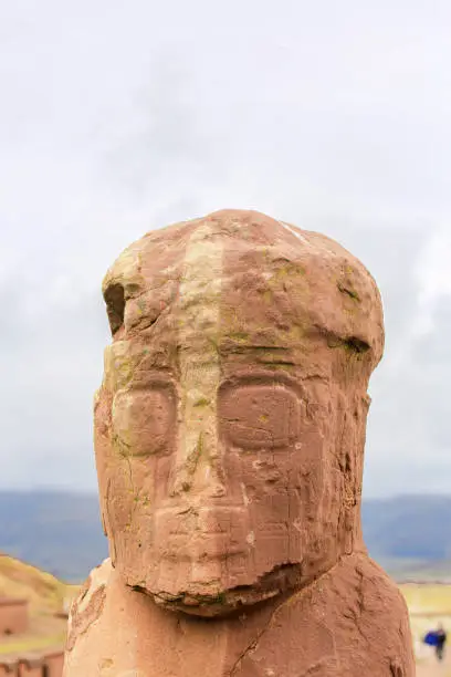 Photo of Anthropomorphic sculpture in the Tiwanaku (Tiahuanaco) archeological site western Bolivia.