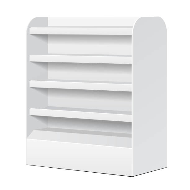 istock White POS POI Cardboard Blank Empty Displays With Shelves Products On White Background Isolated. Ready For Your Design. Product Packing. Vector EPS10 1133681025