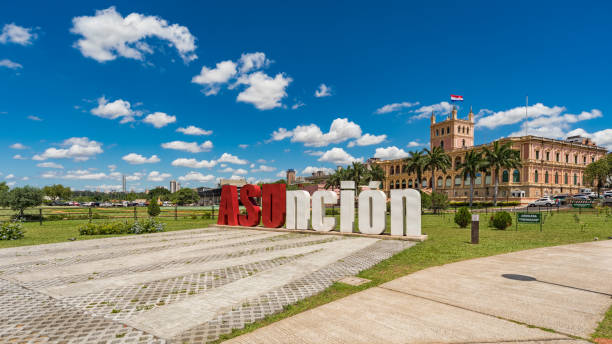 Asuncion letters in front of the Presidential Palace in the capital of Paraguay. stock photo
