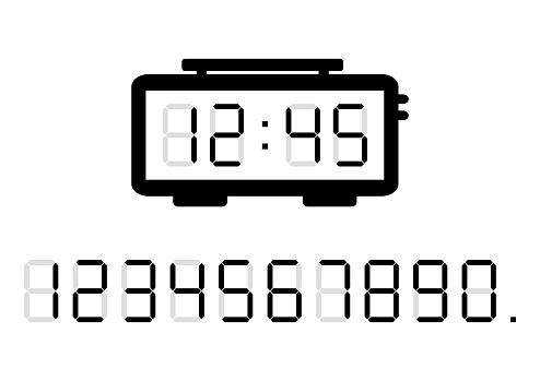 Black alarm clock and calculator digital numbers. Vector illustration