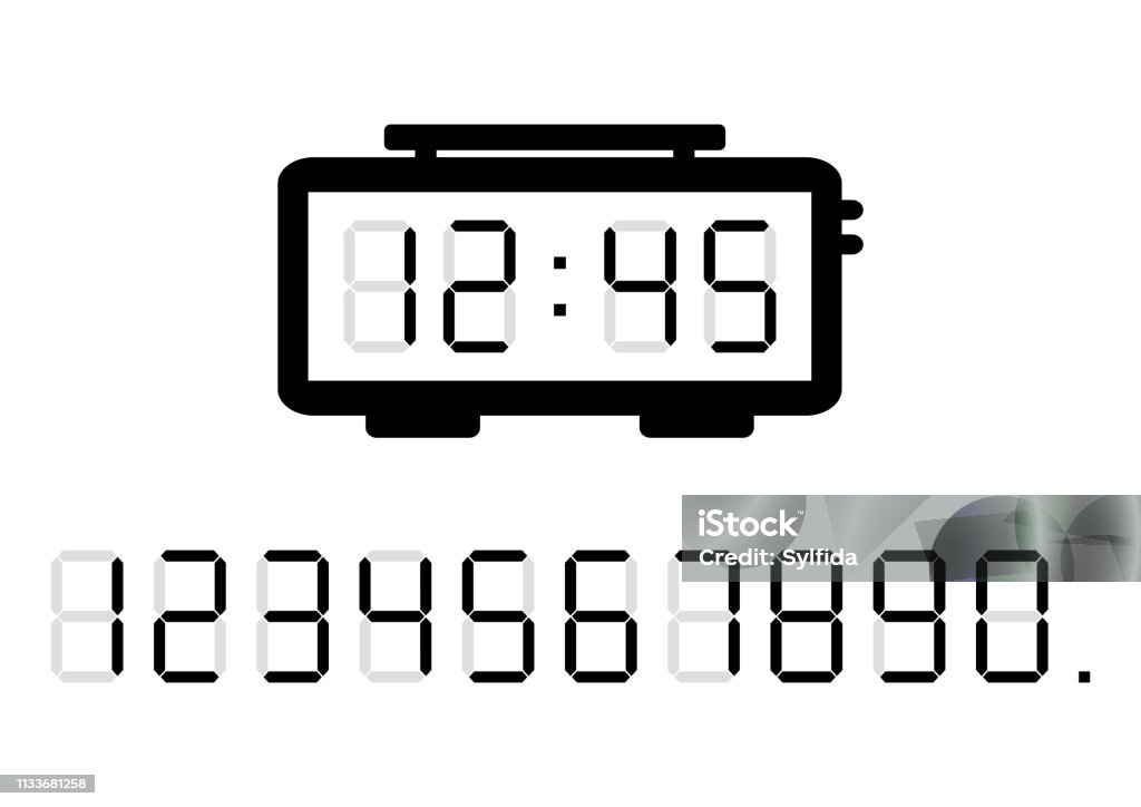 Alarm clock and calculator digital numbers. Vector illustration Black alarm clock and calculator digital numbers. Vector illustration Digital Display stock vector