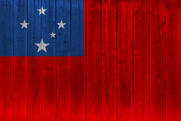 istock Samoa flag painted on old wood plank 1133688696