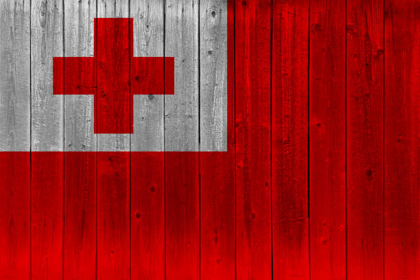 istock Tonga flag painted on old wood plank 1133688716