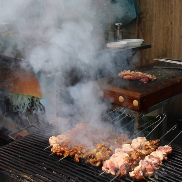 Sicilian Stigghiole made of lamb intestines on an open grill