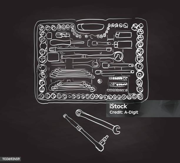 Complete Tool Set Sockets Stock Illustration - Download Image Now - Model Kit, Part Of, Retro Style