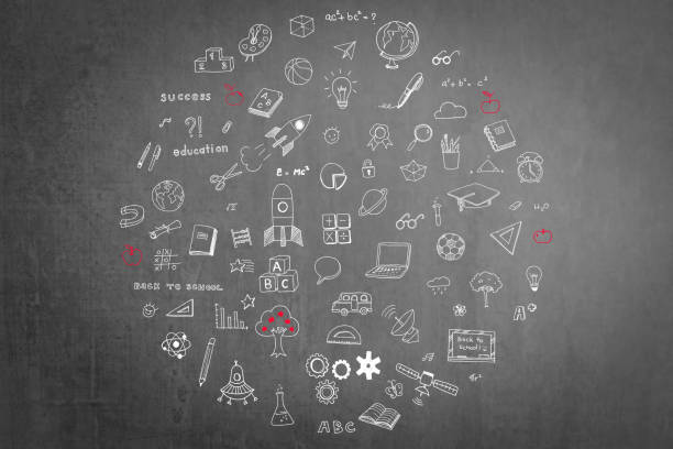 istock Freehand doodle chalk drawing in circle form on black chalkboard textured background 1133692541