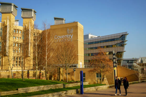 University of Coventry in UK, Engineering Building Coventry, UK - February 23, 2019 : University of Coventry in UK, Engineering Building and students are walking around warwick uk stock pictures, royalty-free photos & images