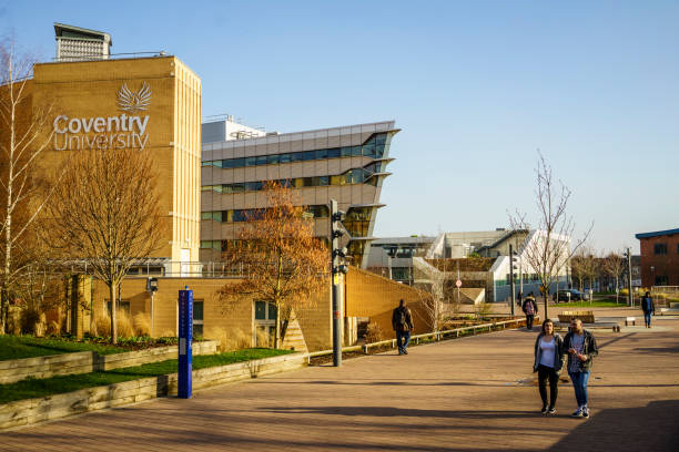 University of Coventry in UK, Engineering Building Coventry, UK - February 23, 2019 : University of Coventry in UK, Engineering Building and students are walking around warwick uk stock pictures, royalty-free photos & images