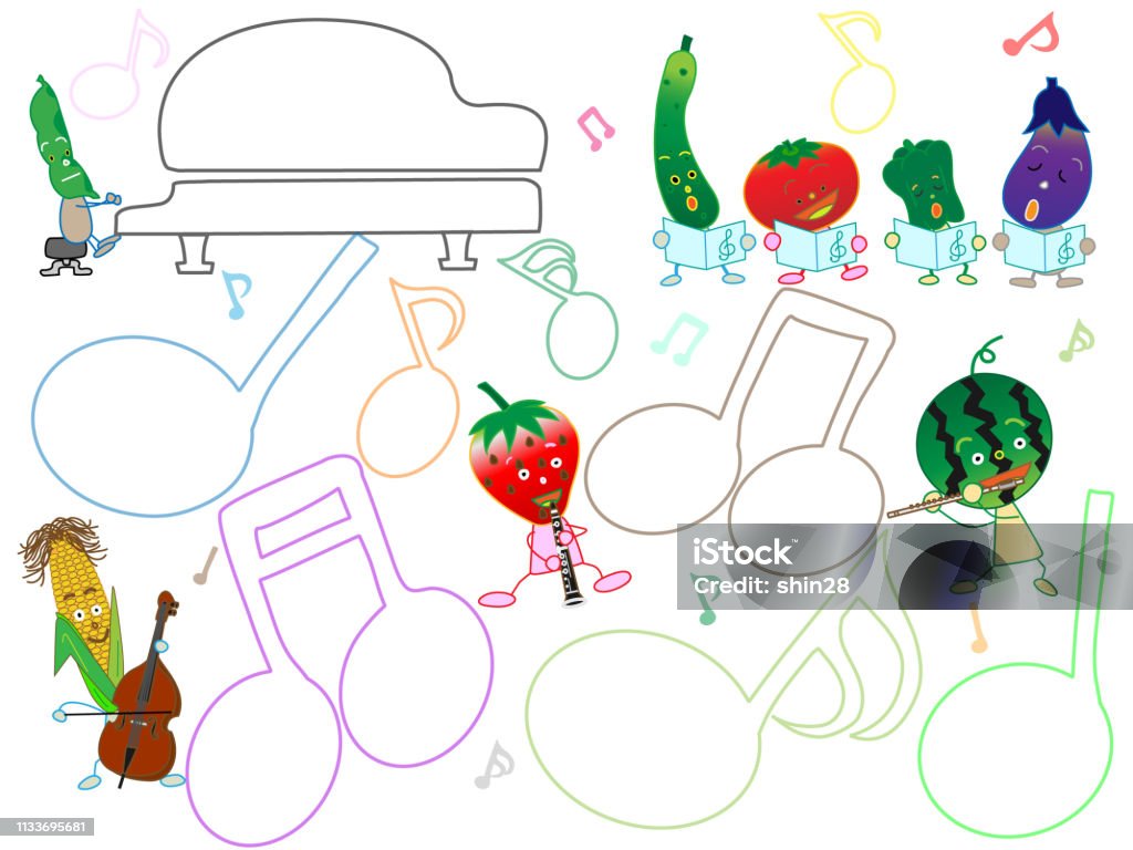 Music Instruments Vegetables Vegetable Fruit Music Stock Illustration - Download Image Now ...