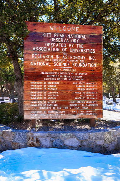 Wooden welcome sign at the entrance to Kitt Peak Observatory in Arizona Wooden welcome sign at the entrance to Kitt Peak Observatory in Arizona tohono o'odham stock pictures, royalty-free photos & images