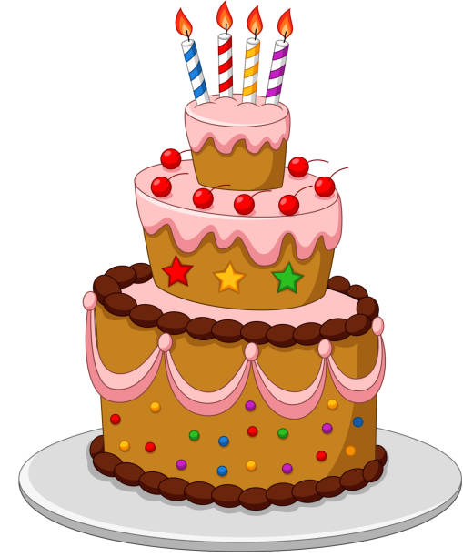 白の背景に孤立キャンドルとカラフルな誕生日ケーキ - cake white birthday backgrounds点のイラスト素材／クリップアート素材／マンガ素材／アイコン素材