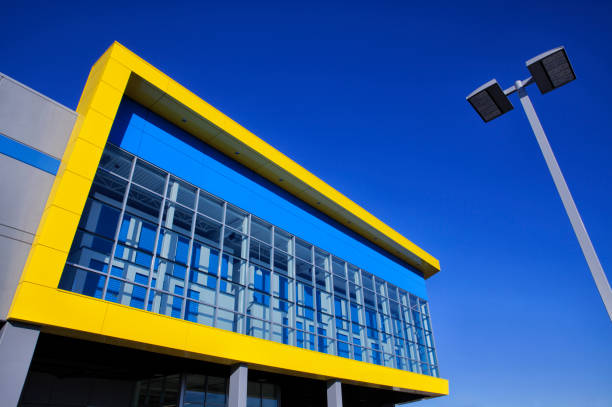 March 2, 2019 A colorful self-storage building in sunlight on a sunny afternoon, Vancouver, Canada
