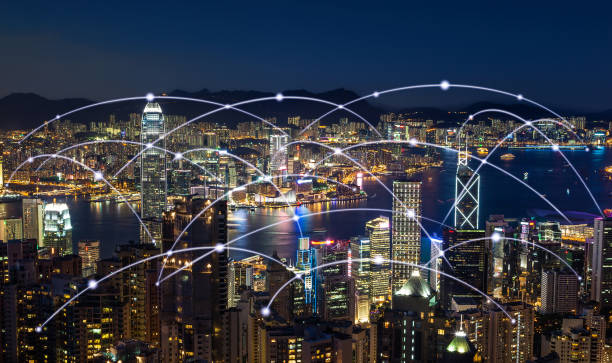 istock Hong Kong city skyline networking connection concept, modern filter effect 1133717576