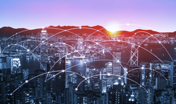 istock Hong Kong city skyline networking connection concept, modern filter effect 1133717581
