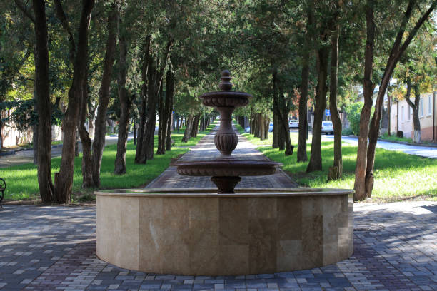 Fountain on Kirov Avenue in Pyatigorsk, Russia. Summer morning