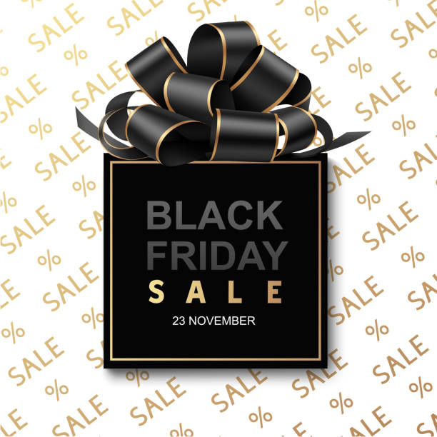 ilustrações de stock, clip art, desenhos animados e ícones de black friday sale design template. abstract black gift box with sale text and black bow. - black ribbon gift bow