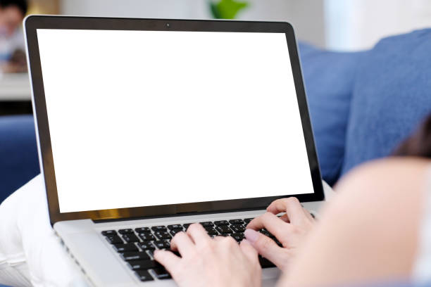 istock Young asian woman using laptop computer with blank screen for mock up template background, technology and lifestyle, working at home background concept 1133720830