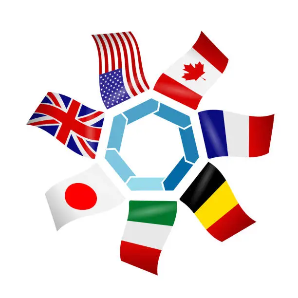 Vector illustration of flags of countries of the Group of seven.