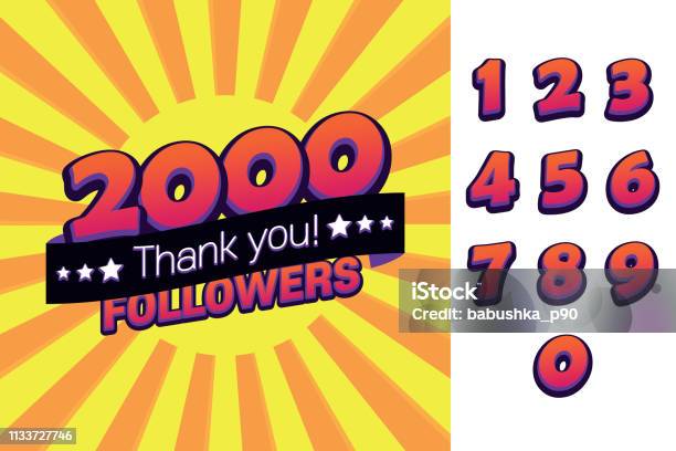 2000 Followers Thank You Illustration For Social Network Friends Followers Web User Greeting Card For Celebrate Subscribers Or Followers And Likes In Social Media Stock Illustration - Download Image Now