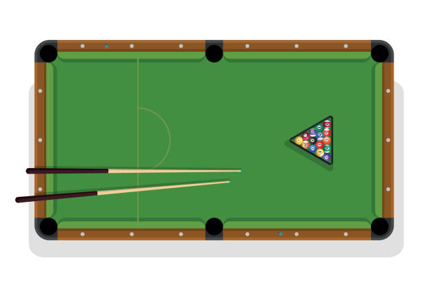 bildbanksillustrationer, clip art samt tecknat material och ikoner med biljard bord, pool pinne och biljard bollar för spel. biljard bord med triangel, bollar och cua top vy - biljardbord
