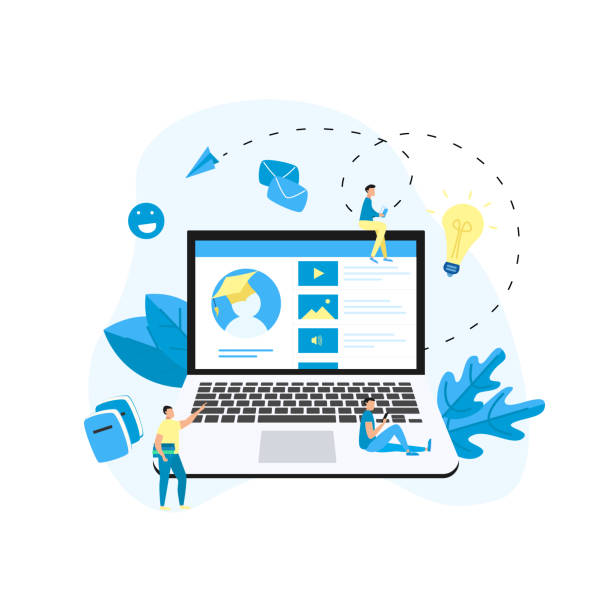 ilustrações de stock, clip art, desenhos animados e ícones de laptop online education app. e-learning concept. - interface icons video