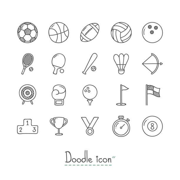 Doodle Sports Icons. Hand Drawn Doodle Icon Set. famous archer stock illustrations